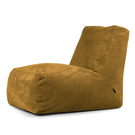 Pouf avec Dossier en Velours Côtelé Jaune Ocre