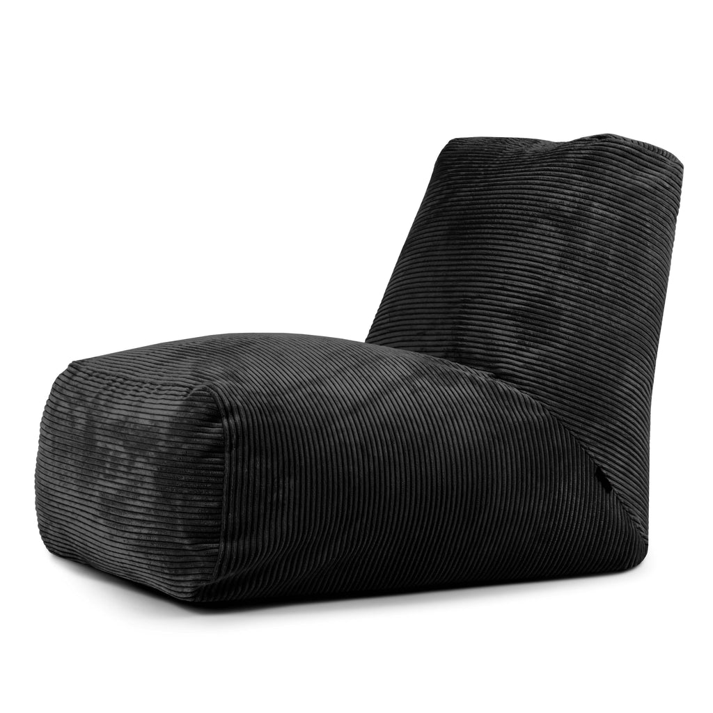 Pouf avec Dossier en Velours Côtelé Noir Profond