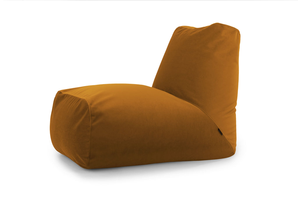 Pouf avec Dossier en Velours Jaune Moutarde