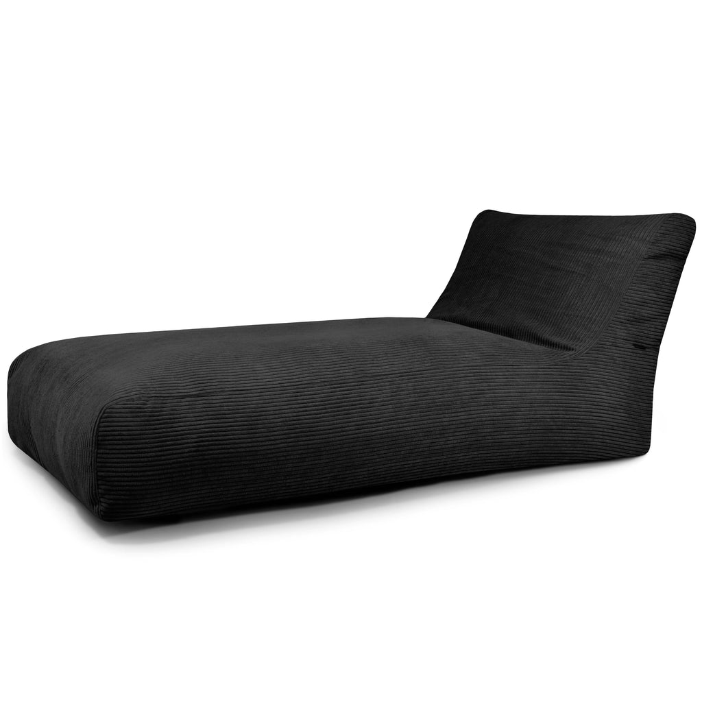 Pouf Bain de Soleil en Velours Côtelé Noir Profond