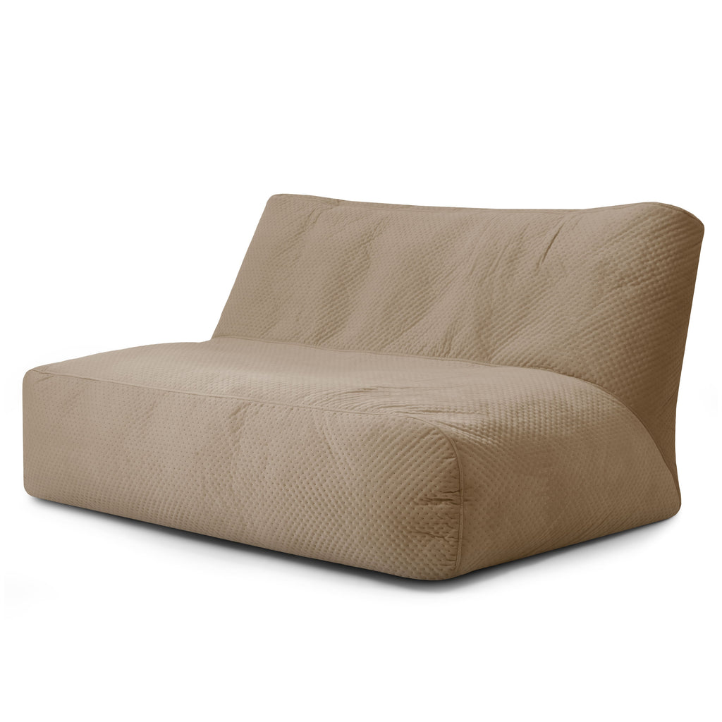 Pouf Canapé 3 places en Velours Capitonné Marron Café