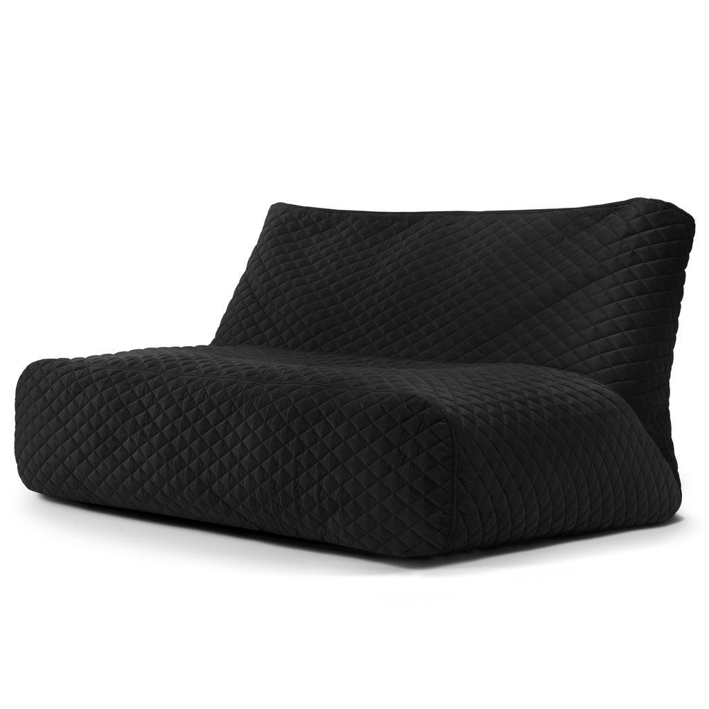 Pouf Canapé 3 places en Velours Matelassé Noir Profond