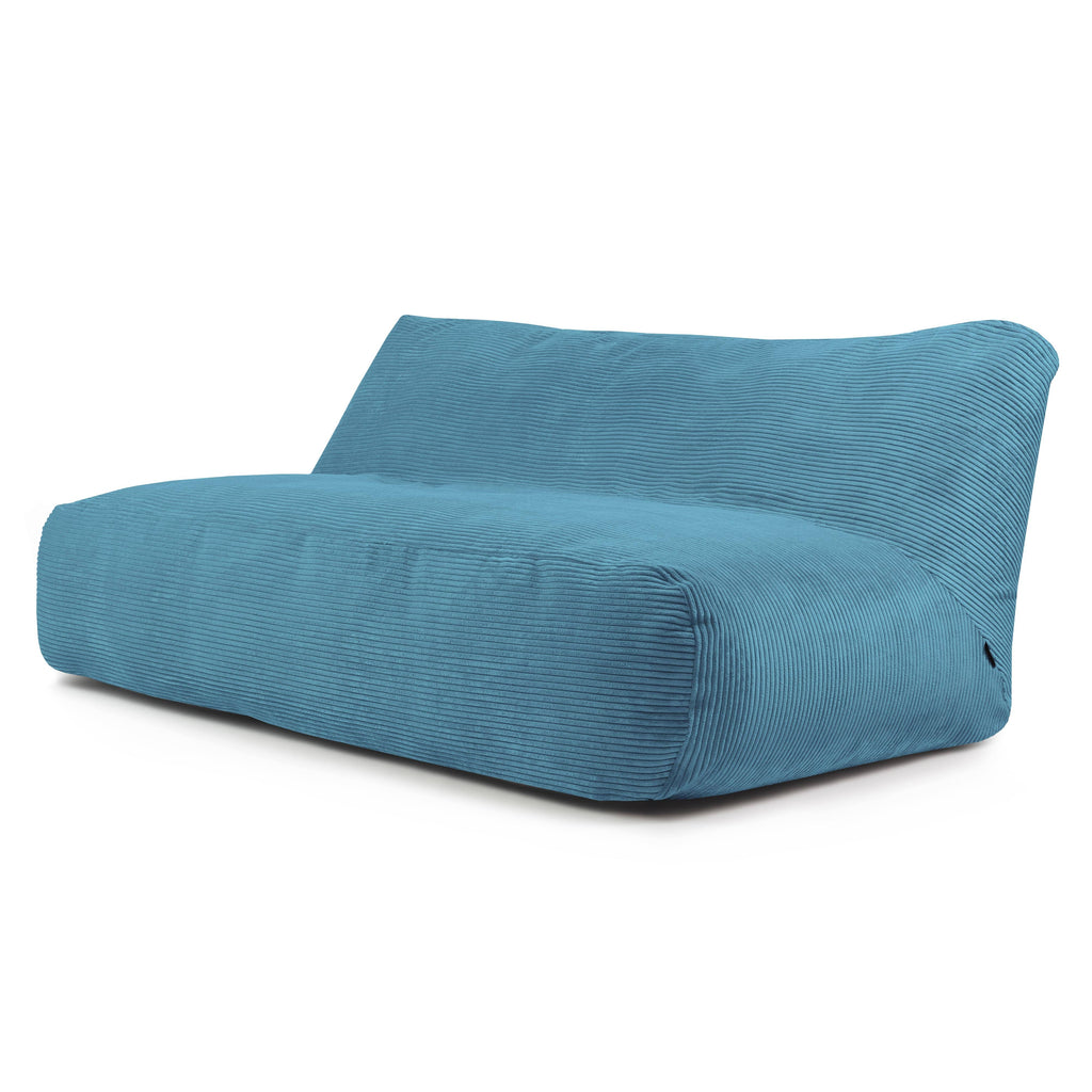 Pouf Canapé 4 places en Velours Côtelé Bleu Canard