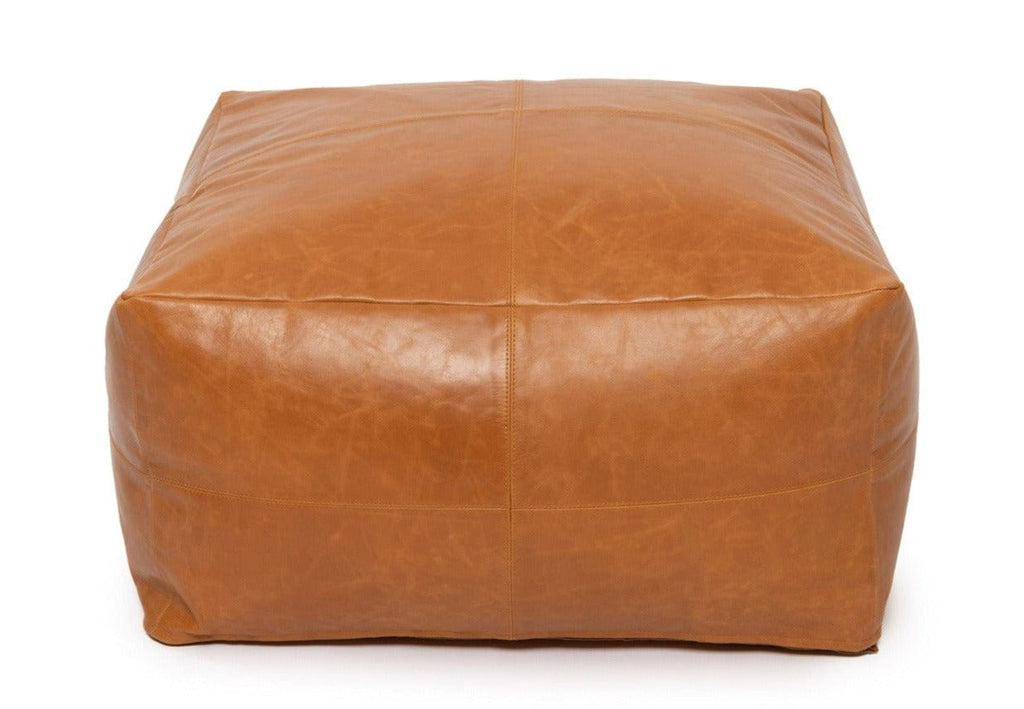 Pouf Carré Cuir Marron Marron Noisette