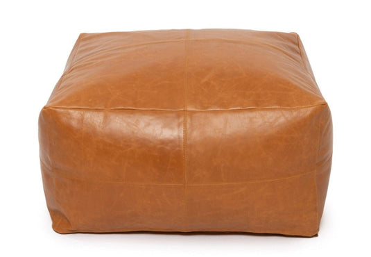 Pouf Carré Cuir Marron Marron Noisette