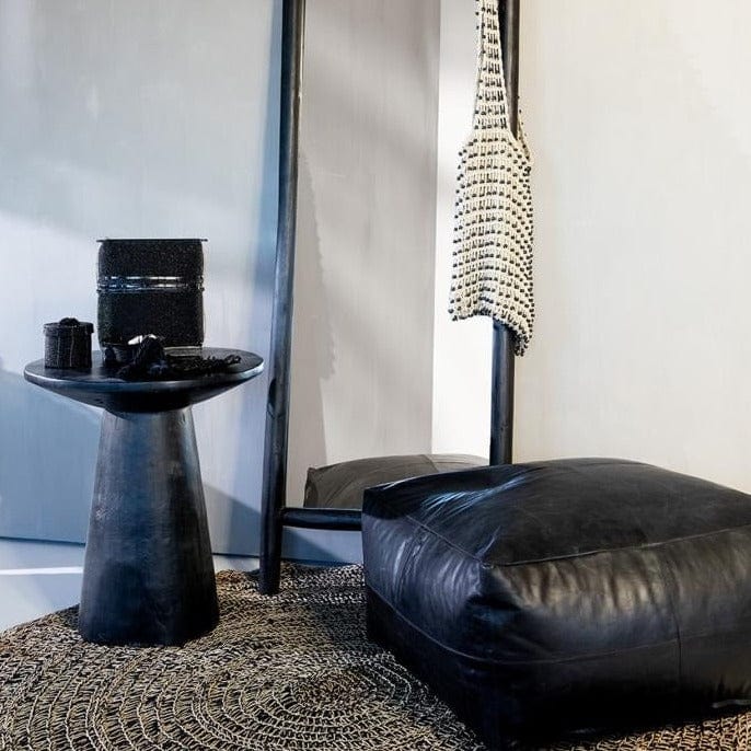 Pouf Carré Cuir Noir