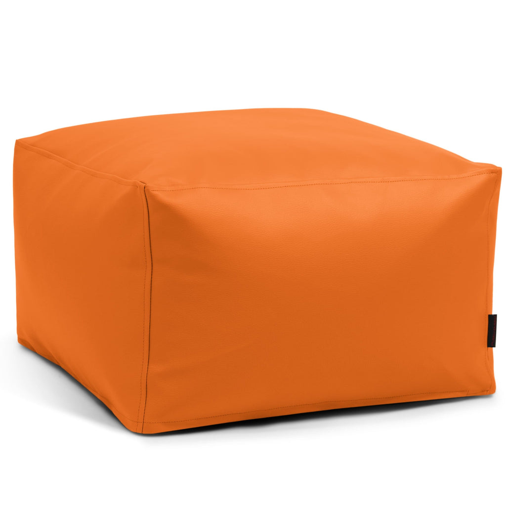 Pouf Carré Cuir Orange Abricot