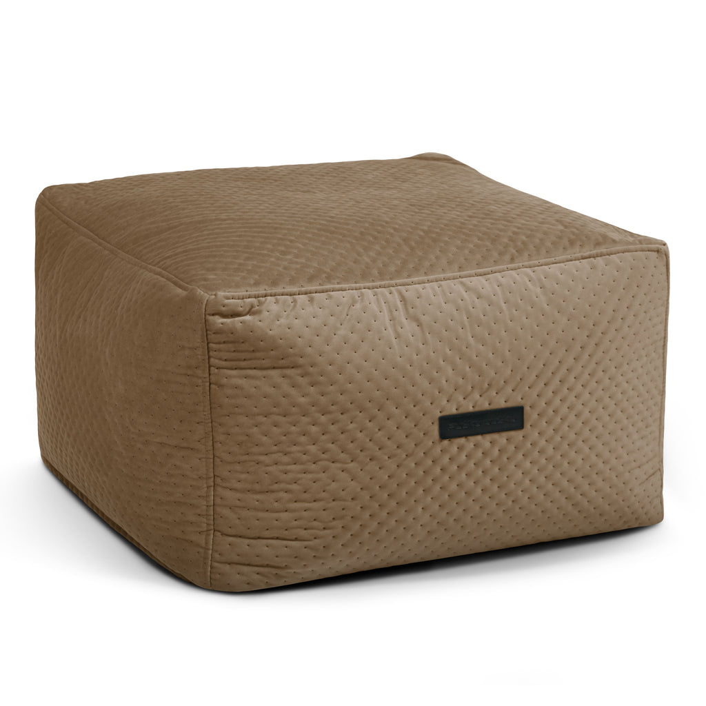 Pouf Carré en Velours Capitonné Marron Café