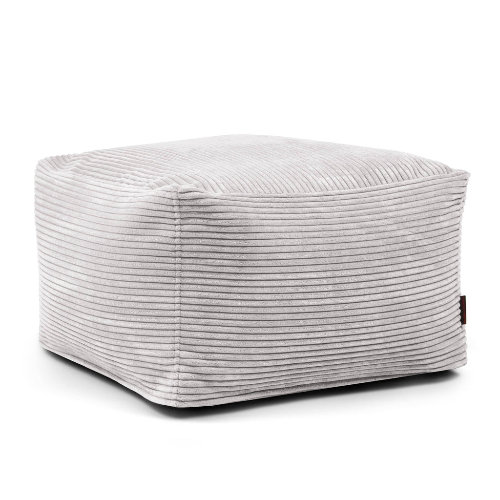Pouf Carré en Velours Côtelé Gris Perle