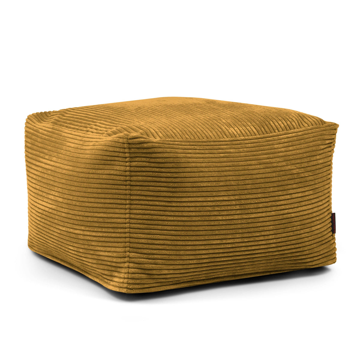 Pouf Carré en Velours Côtelé Jaune Ocre
