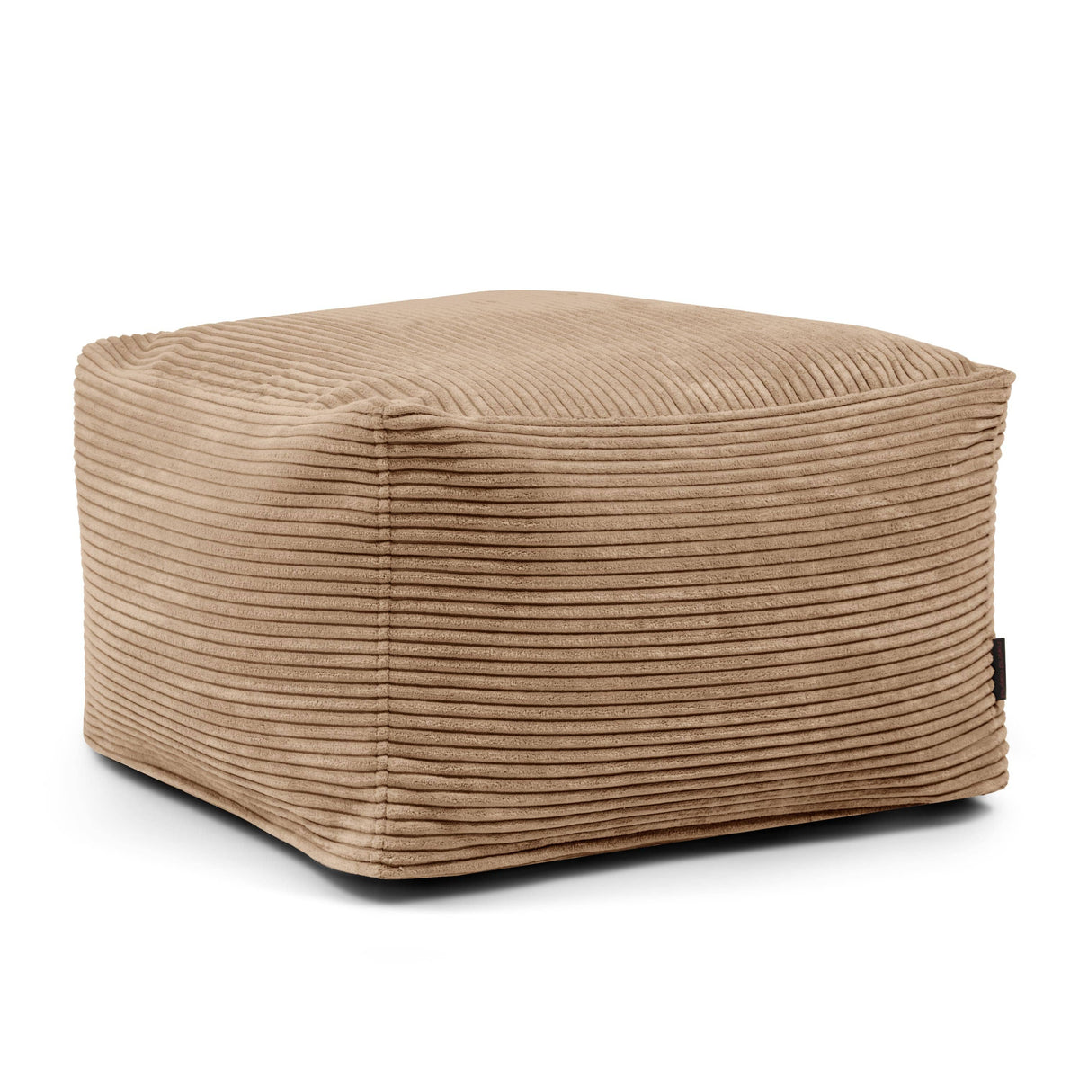 Pouf Carré en Velours Côtelé Marron Noisette