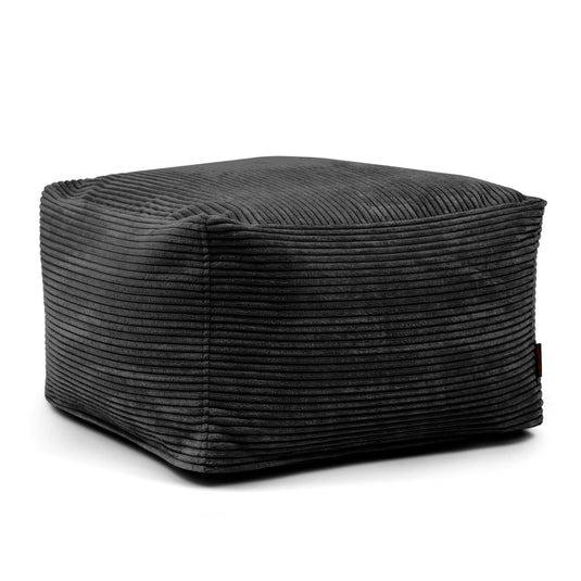 Pouf Carré en Velours Côtelé Noir Profond