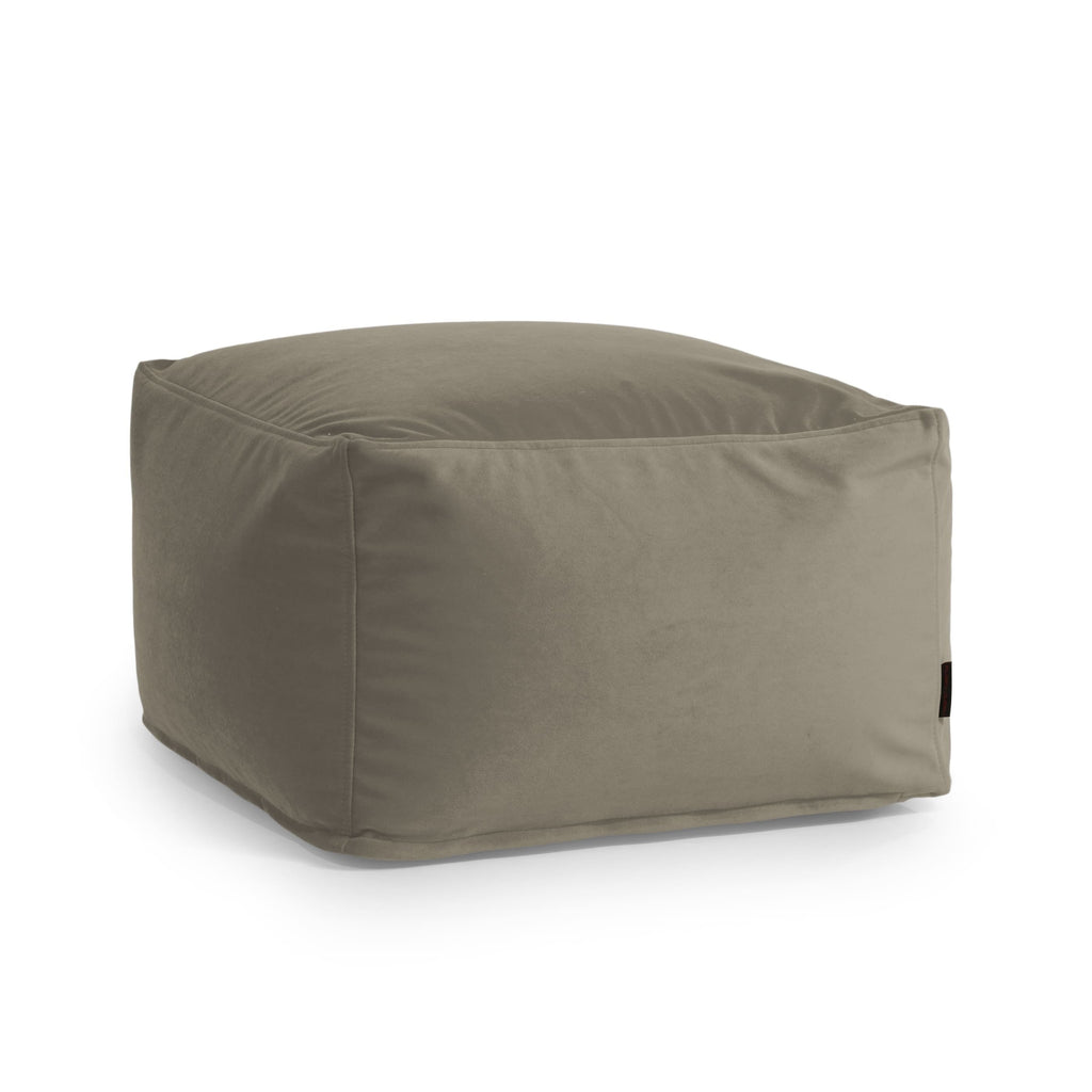 Pouf Carré en Velours Gris Taupe