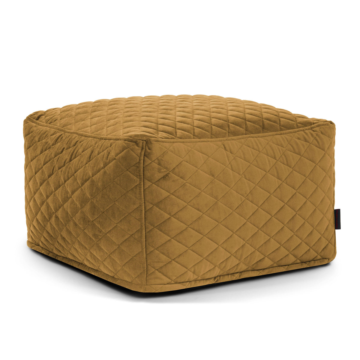 Pouf Carré en Velours Matelassé Jaune Ocre