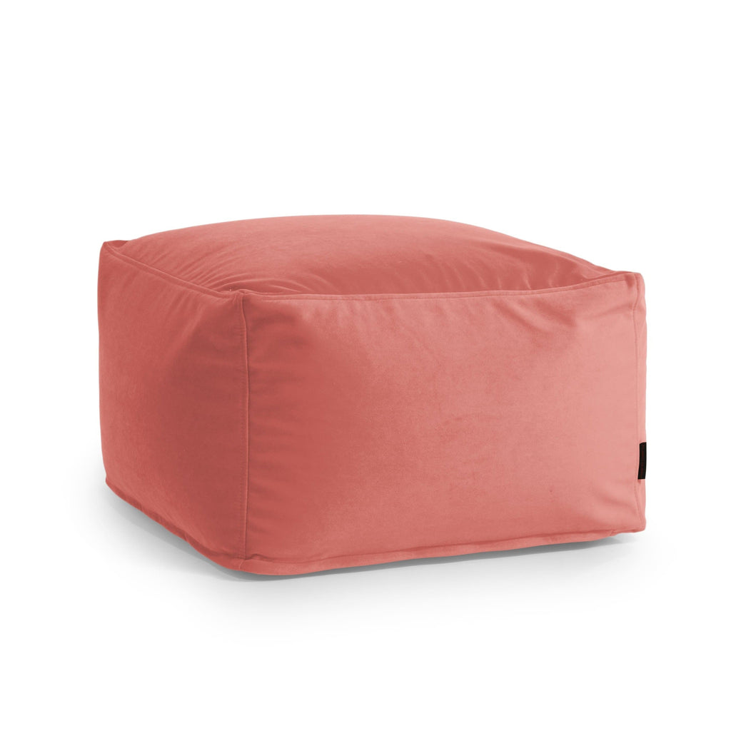 Pouf Carré en Velours Rose Incarnat