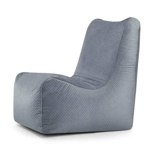 Pouf Chaise en Velours Capitonné Bleu Gris