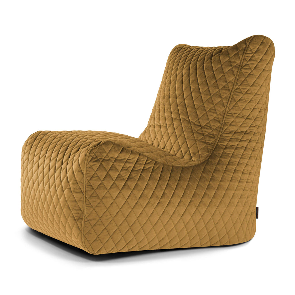 Pouf Chaise en Velours Matelassé Jaune Ocre