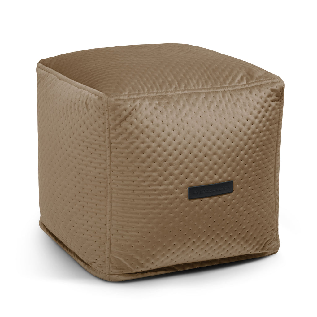 Pouf Cube en Velours Capitonné Marron Café
