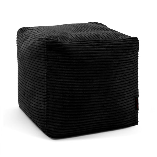 Pouf Cube en Velours Côtelé Noir Profond / Housse uniquement