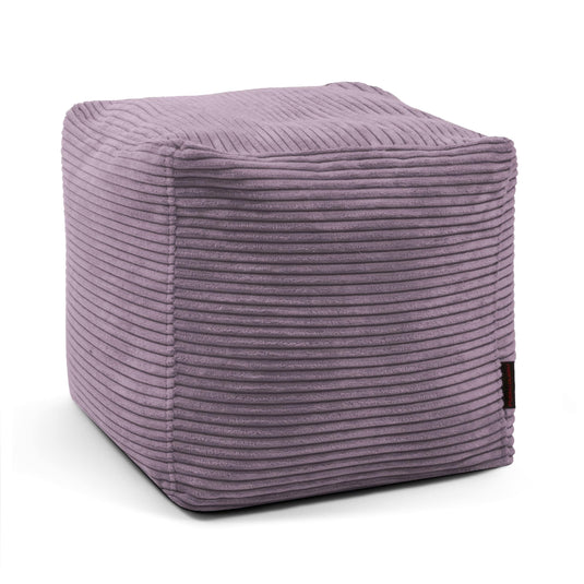 Pouf Cube en Velours Côtelé Violet Lavande