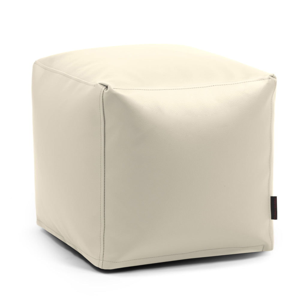 Pouf Cube Simili Cuir Beige Crème