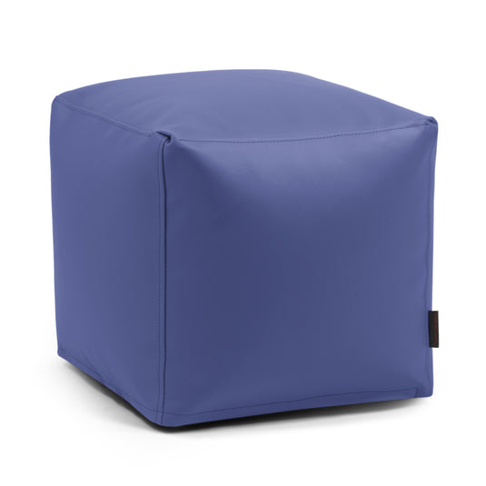 Pouf Cube Simili Cuir Bleu de France