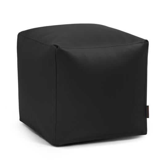 Pouf Cube Simili Cuir Noir Profond