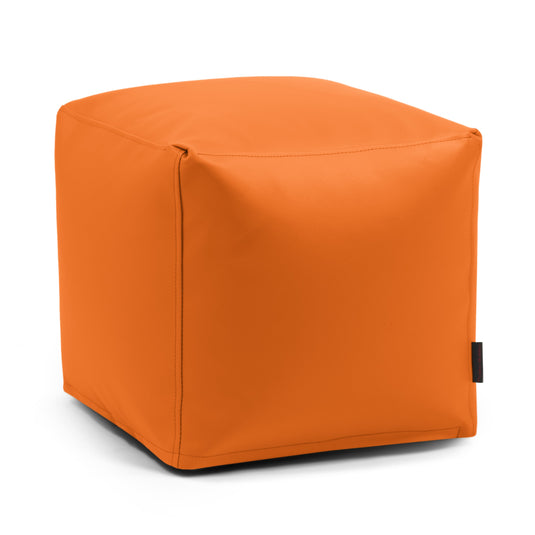 Pouf Cube Simili Cuir Orange Abricot
