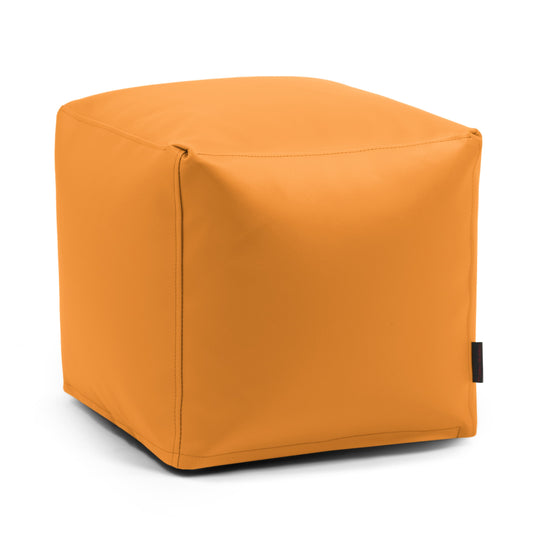 Pouf Cube Simili Cuir Orange Mandarine