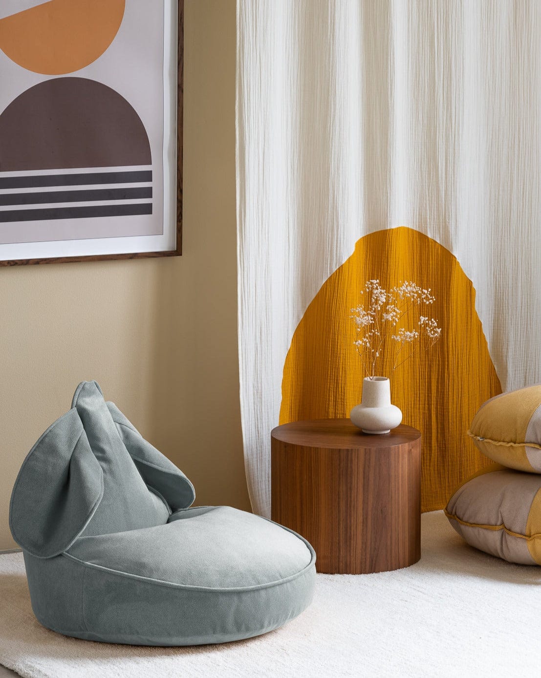 Pouf Enfant Lapin Vert d'Eau