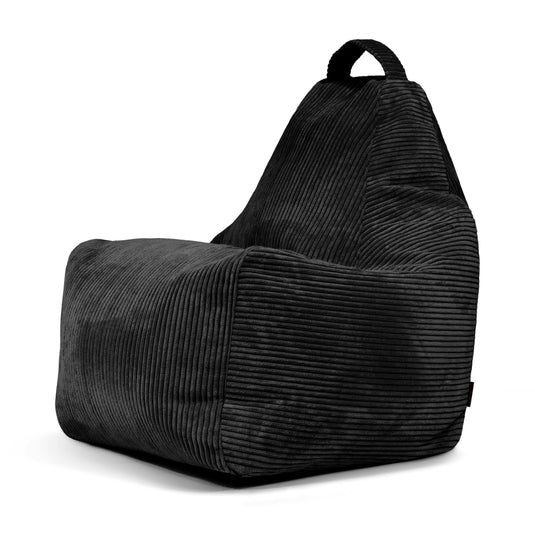 Pouf Gamer en Velours Cotelé Noir Profond / Housse uniquement