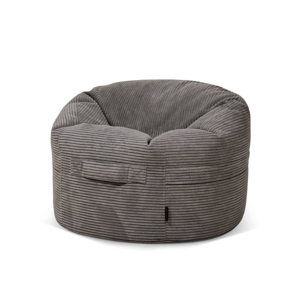 Pouf Rond en Velours Côtelé Gris Anthracite