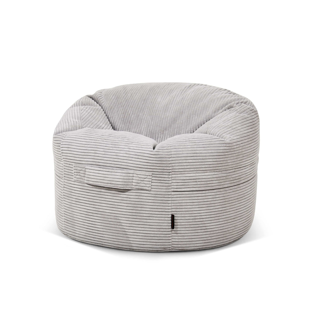 Pouf Rond en Velours Côtelé Gris Perle