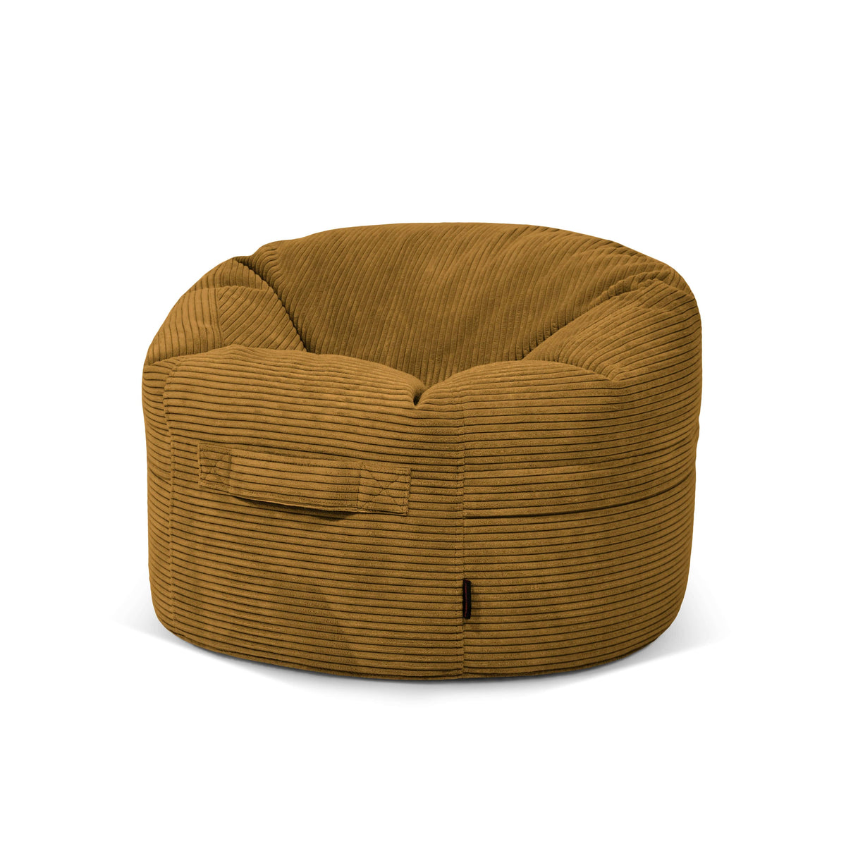 Pouf Rond en Velours Côtelé Jaune Ocre