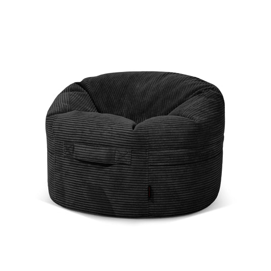 Pouf Rond en Velours Côtelé Noir Profond