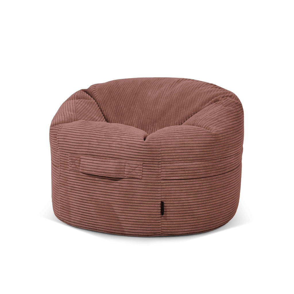 Pouf Rond en Velours Côtelé Rose Taupe