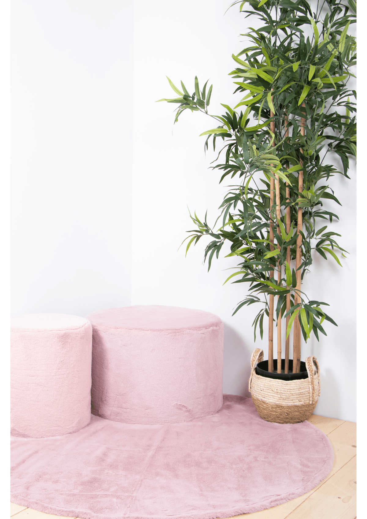 Pouf Rond en Velours Rose
