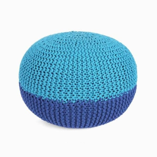 Pouf Rond Tressé Bleu Clair & Bleu Foncé Pouf Tressé Pouf Français