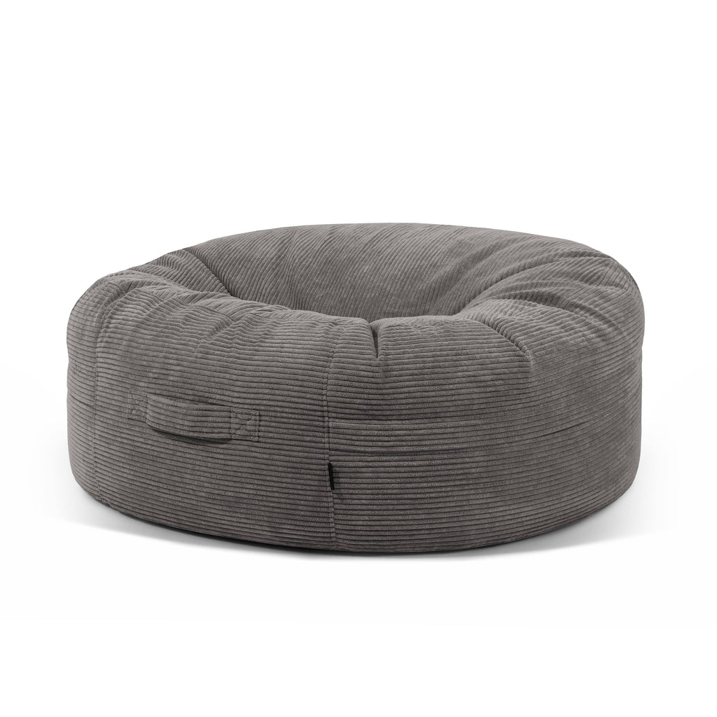 Pouf Rond XXL en Velours Côtelé Gris Anthracite