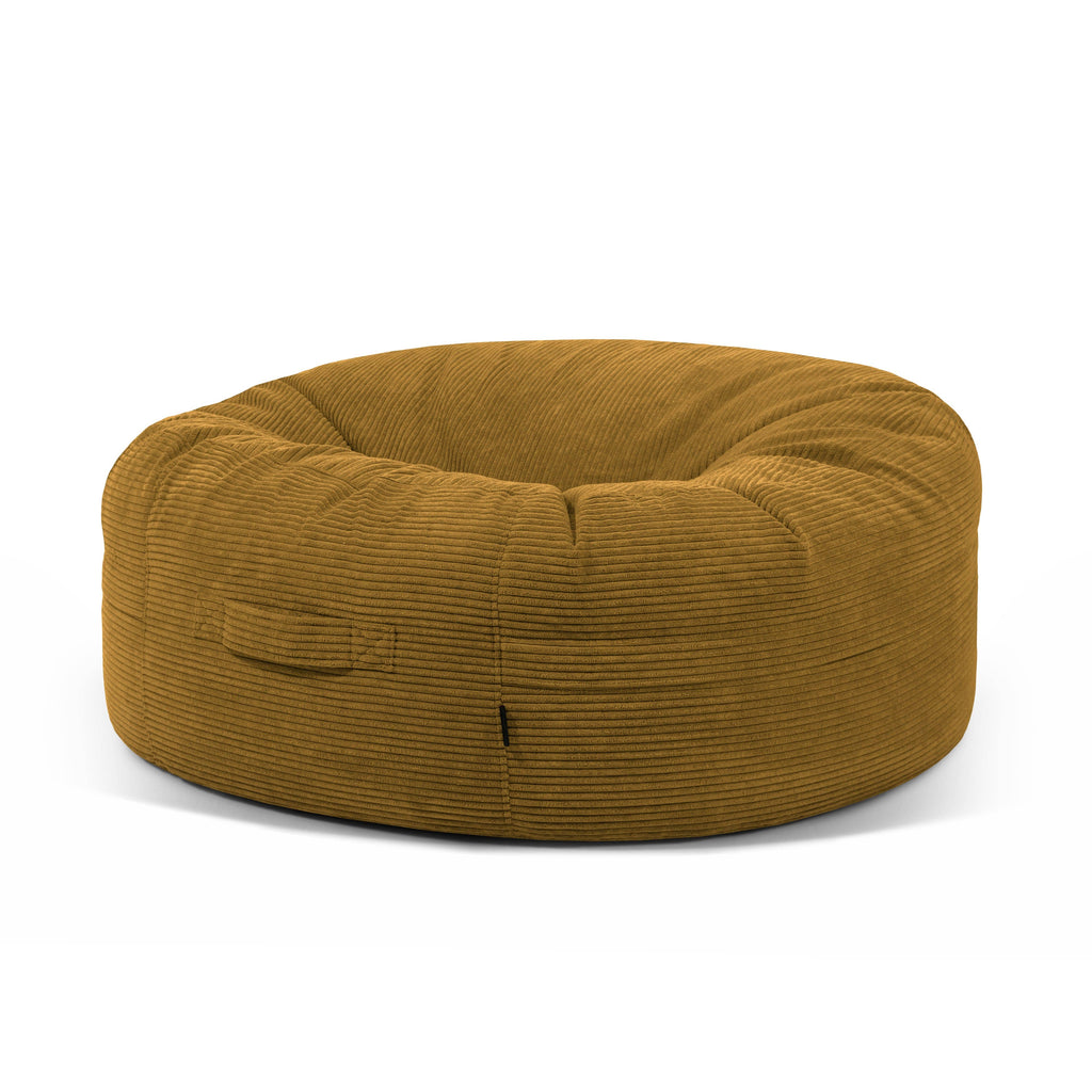 Pouf Rond XXL en Velours Côtelé Jaune Ocre