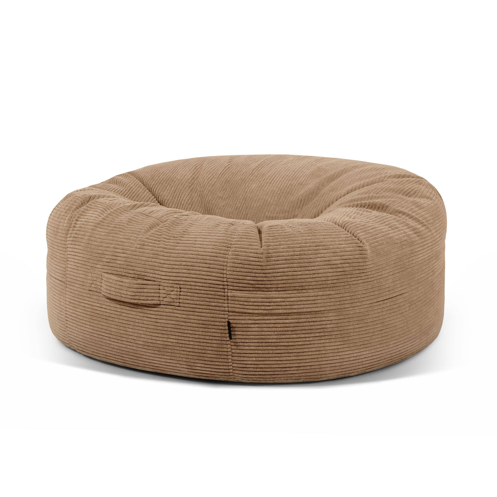 Pouf Rond XXL en Velours Côtelé Marron Noisette