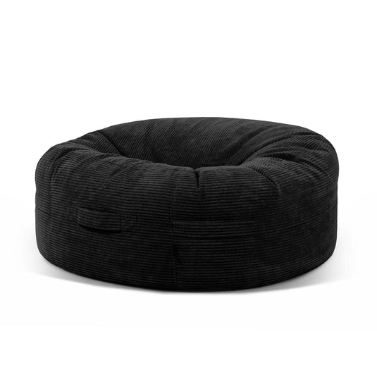 Pouf Rond XXL en Velours Côtelé Noir Profond / Housse uniquement