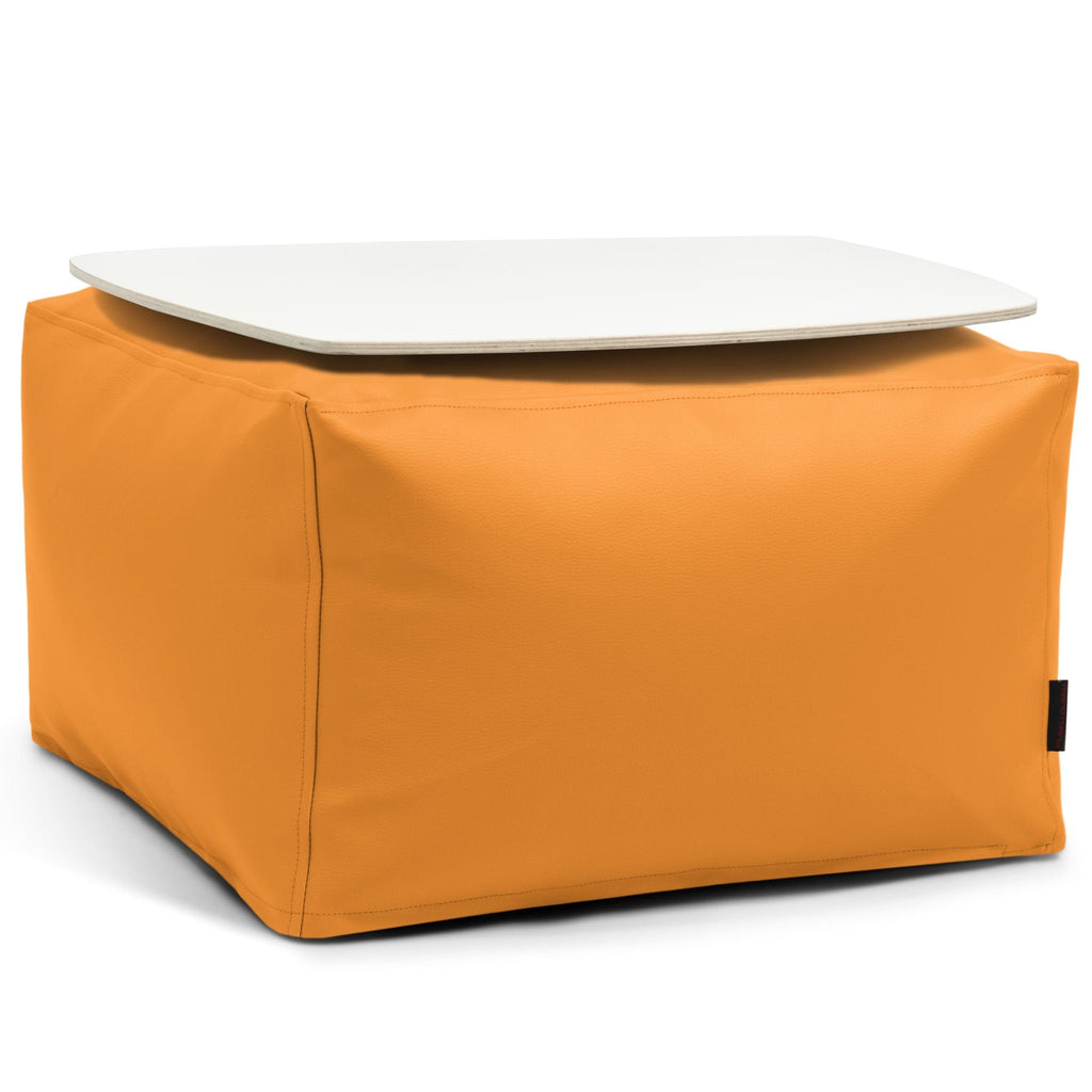 Pouf Table Basse Cuir Orange Mandarine