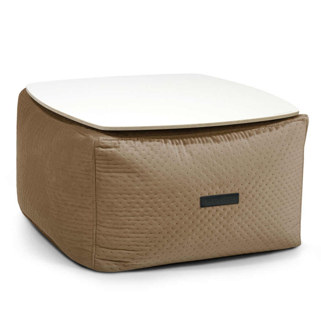 Pouf Table Basse en Velours Capitonné Marron Café
