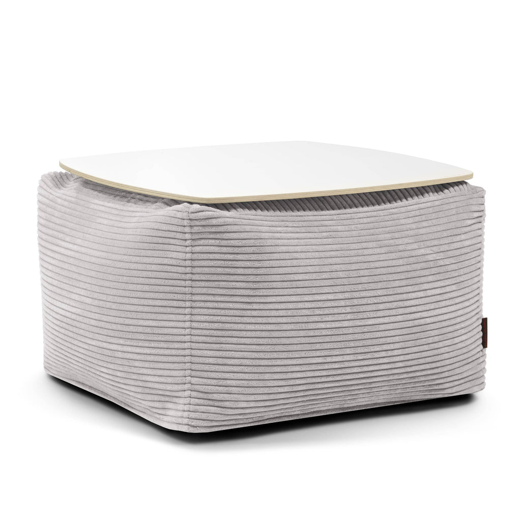 Pouf Table Basse en Velours Côtelé Gris Perle