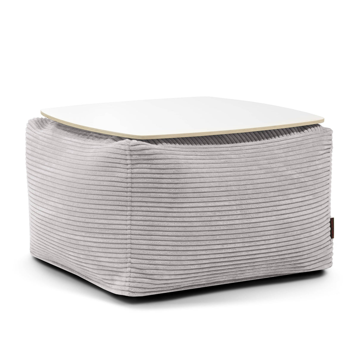 Pouf Table Basse en Velours Côtelé Gris Perle
