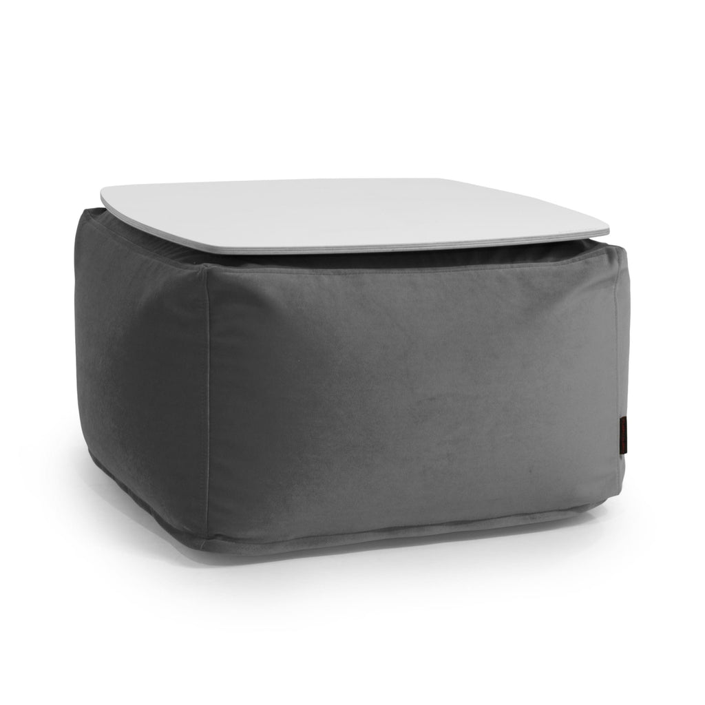 Pouf Table Basse en Velours Gris Anthracite