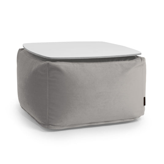 Pouf Table Basse en Velours Gris Perle