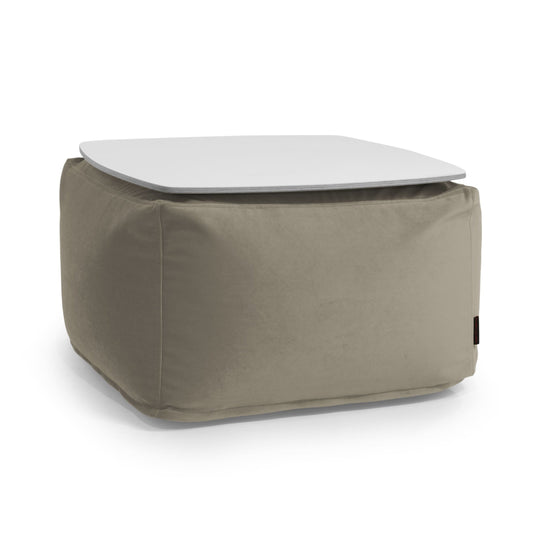 Pouf Table Basse en Velours Gris Taupe