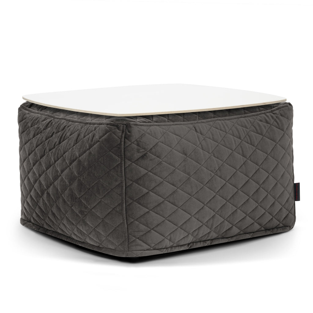 Pouf Table Basse en Velours Matelassé Gris Anthracite